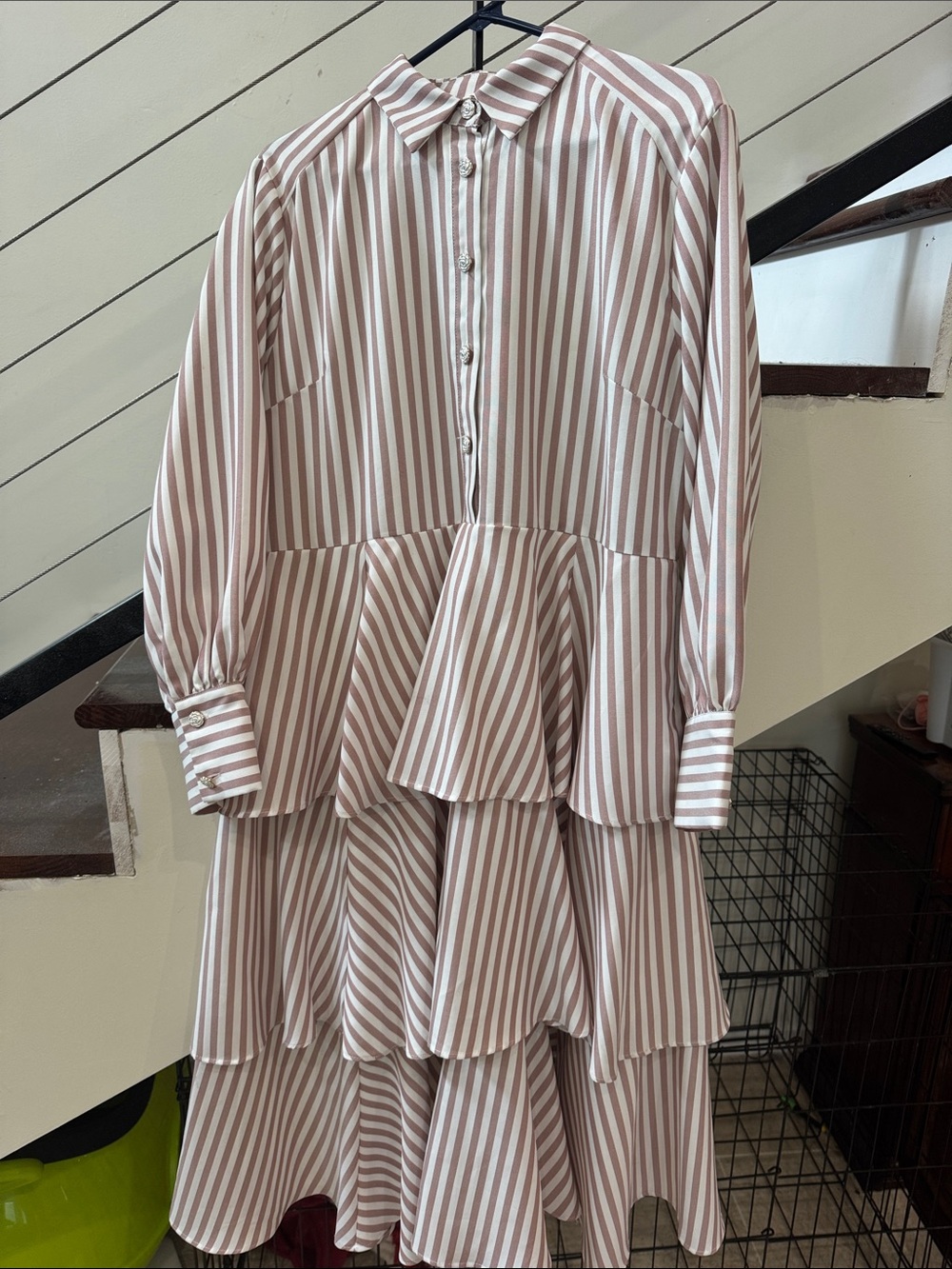 Striped Tiered Peplum Dress - Pink & White
